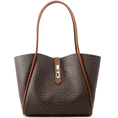 Bolso tote para mujer Queenoris, bolso de mano y hombro con asa superior, de gran capacidad, diseño retro y elegante, con clutch incluida | PVC miniatura 1