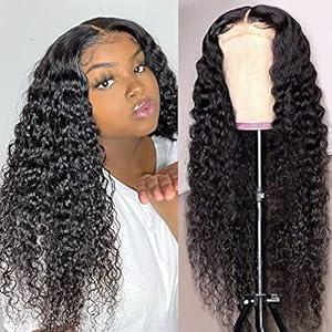 4×4 Deep Wave Lace Closure Wigs Deep Curly Lace Front Wigs Human Hair Wigs for Black Women Glueless Wigs Human Hair Pre Plucked Deep Wave Peruvian Virgin Wet and Wavy Human Hair Wigs with150% Density