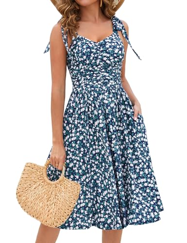 Image of Kranda Women 2026 Summer Casual Spaghetti Strap Sundress V Neck Sleeveless Flowy Boho Floral Midi Dress with Pockets