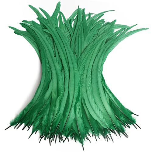 THARAHT 50PCS Gallo Coque Plumas de cola a granel Natural 12-14Inch 30-35cm para la boda de artesanía de atar moscas de plumas Fiesta Actuaciones DIY Decoración de plumas de cola de gallo,Verde