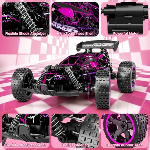 Image of Tecnock RC Cars for Kids, 1:18 Scale 2WD RC Car with LED Lights, 2.4GHz Remote Control Car with USB-C Easy Charging & 50 Mins Playtime, Toys Gifts for Boys & Girls Ages 8-12