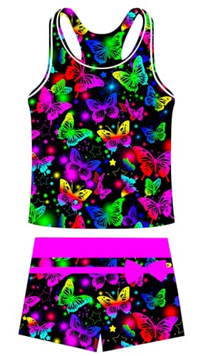 Image of Belovecol Girls Swimsuits Two Piece Tankini Bathing Suits Boyshort Summer Beach Swimwear 4-16Y Removable Bra Pads Above 12Y