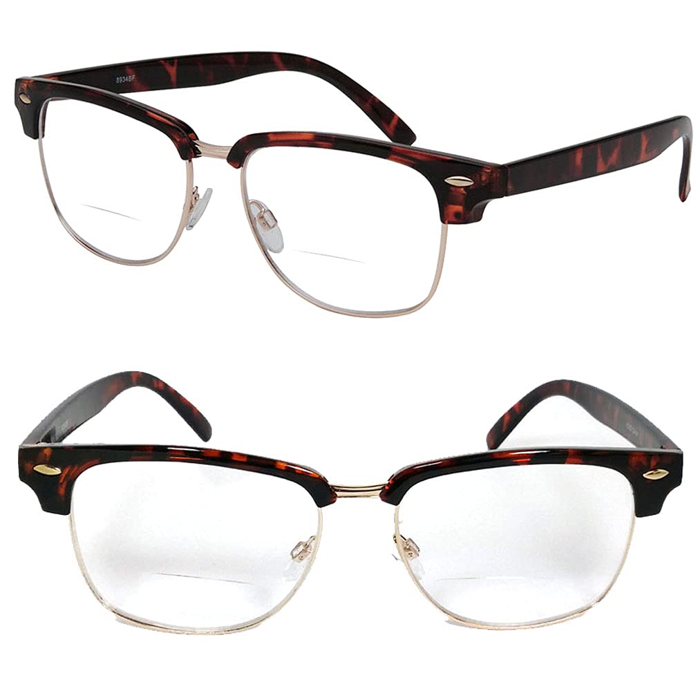 VeryHobby Retro Square Frame Unisex Bifocal Reading Glasses Clear Lens (+2.50, Tortoise Brown)