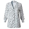 ECOWISH Womens V Neck Leopard Casual Print Tunic Long Sleeve Button Down Shirt Tops 235White M