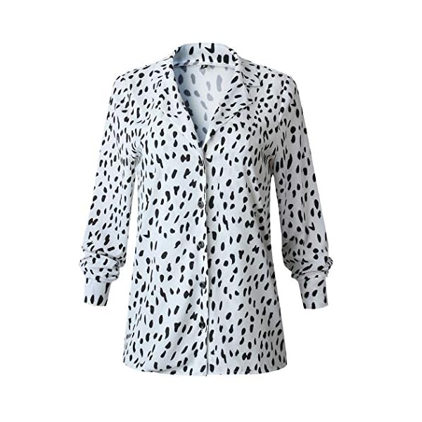 ECOWISH Womens V Neck Leopard Casual Print Tunic Long Sleeve Button Down Shirt Tops 235White M