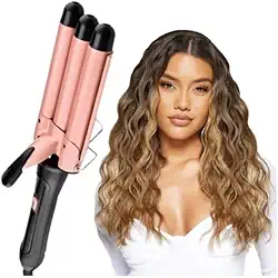 Chapinha Modelador De Cabelo Cerâmica Bivolt Tri-Ondas Ondulador Modeladora Cachos Para Ondular Profissional Triondas 22mm 25mm 110V 220V (Rosa, 25mm)