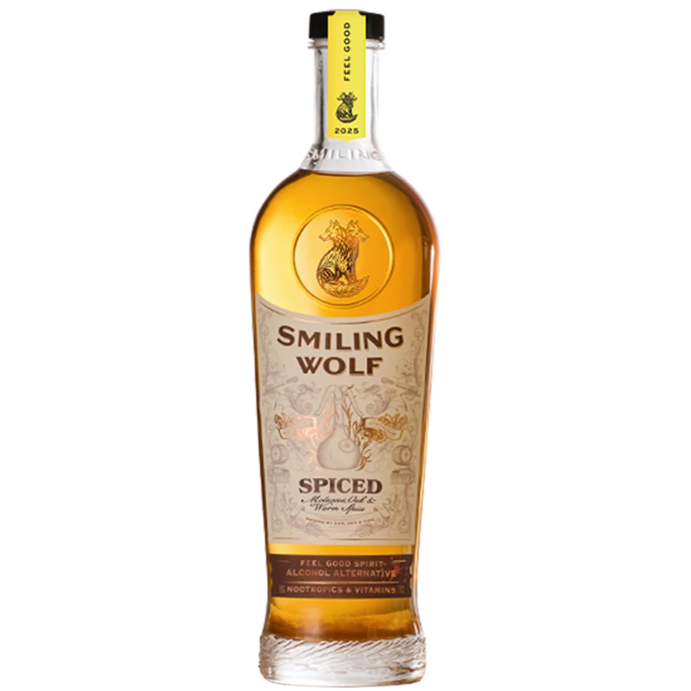 Smiling Wolf Spiced | Feel Good | Alcohol Alternative | Functional Alcohol Free Rum | Mood Enhancing Spirit with Natural Nootropics & B Vitamins | Premium Non Alcoholic | 700ml Bottle
