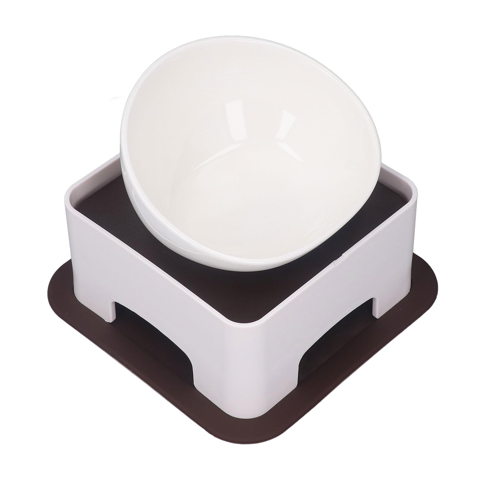 Rengue Bol en Céramique Bulldog, Mangeoire Inclinée Surélevée avec Tapis en Caoutchouc Antidérapant pour Chiens à Face Plate, Chats, Carlins, Bouledogues Français (White)