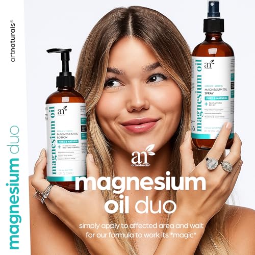 Image of Artnaturals Magnesium Oil Spray 12oz + Massage Lotion 8oz Set with Aloe Vera - Pure Topical Magnesium Chloride for Muscle Pain Relief, Sleep Support, Leg Cramps & Relaxation - Fast Absorbing