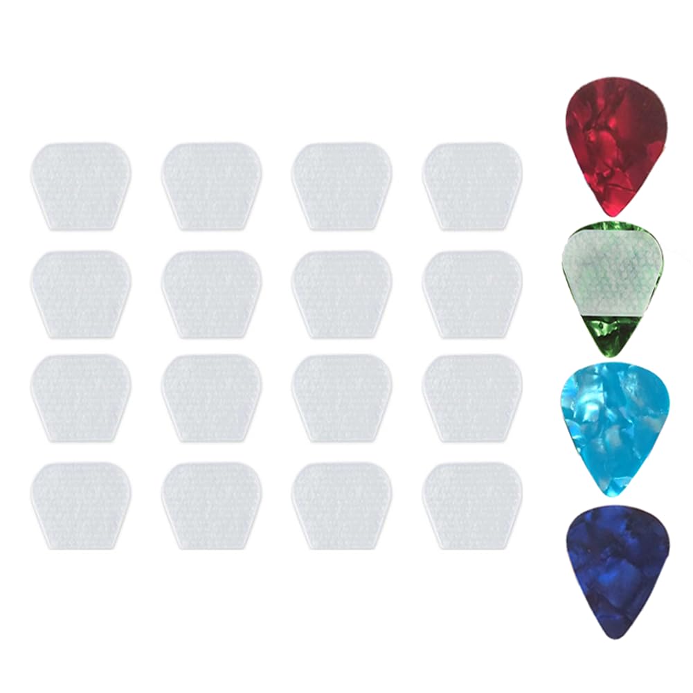 16pcs Guitar Picks Grips, Large Silicone Soft Grips with 4 Guitar Picks, Resuable Anti slip and Self-Adhesive, Help You Holding the Guitar Picks Tightly