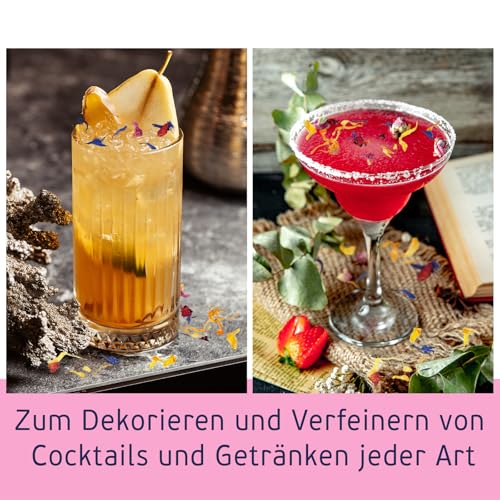 Essbare Blüten, 5g Bunter Blütenmix in der Dose zum Dekorieren und Verfeinern. Mit Rosenblüten, Ringelblumenblüten, Lavendelblüten und Kornblumenblüten.