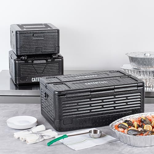 Restaurantware-Cater Tek 42 Quart Catering Hot Box, 1 Top Load Insulated Food Pan Carrier - Holds 1 Full Size 8” Deep Pan, Collapsible, Black EPP Plastic Food Box With Handles, Portable, For Buffet - Thumbnail 3