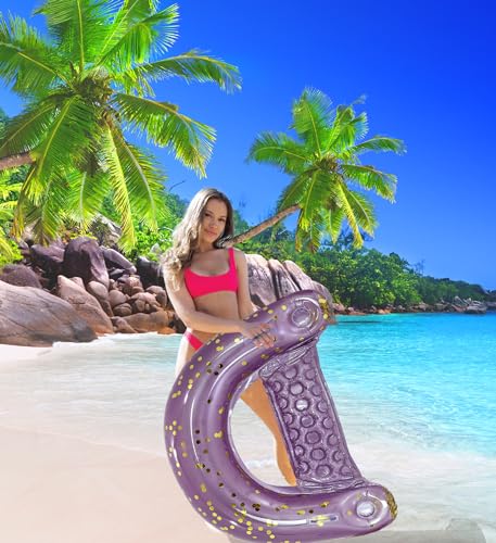Image of POZA Inflatable Pool Float Chair - Luxurious Lounger Filled with Sparkle Confetti, 2 Built in Cup Holders & Handles, Water Floating Chair for Beach, Lake & Swimming Pool - 48 x 38 Inch