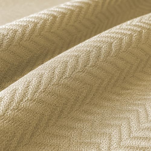 Image of LINENWALAS 100% Blackout Curtains for Window (5 Feet) - Set of 2 Panels, Herringbone Linen Texture Complete Light Block, Thermal Insulated & Noise Reducing Room Darkening Drapes (Golden Beige)