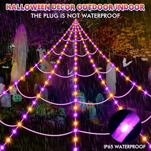 Image of OCATO 200 inch Halloween Decorations Spider Web Lights Outdoor +59 inch Fake Spider