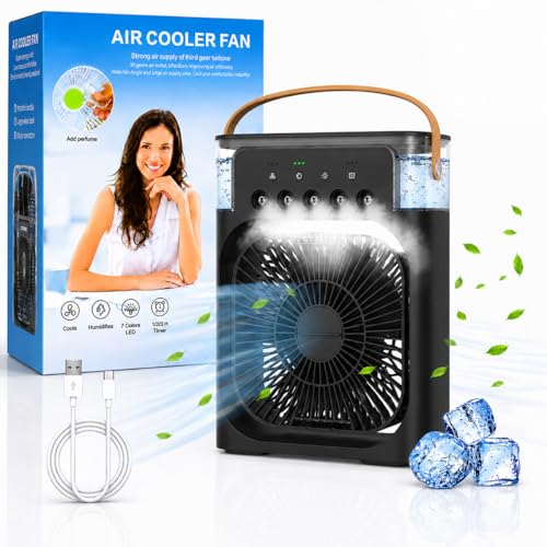 Image of Mini Cooler Fan for Room, Kitchen, Home & Office Desk | USB Cable, 3 Wind Speed Mode with Cooling Misting Fan (Black)