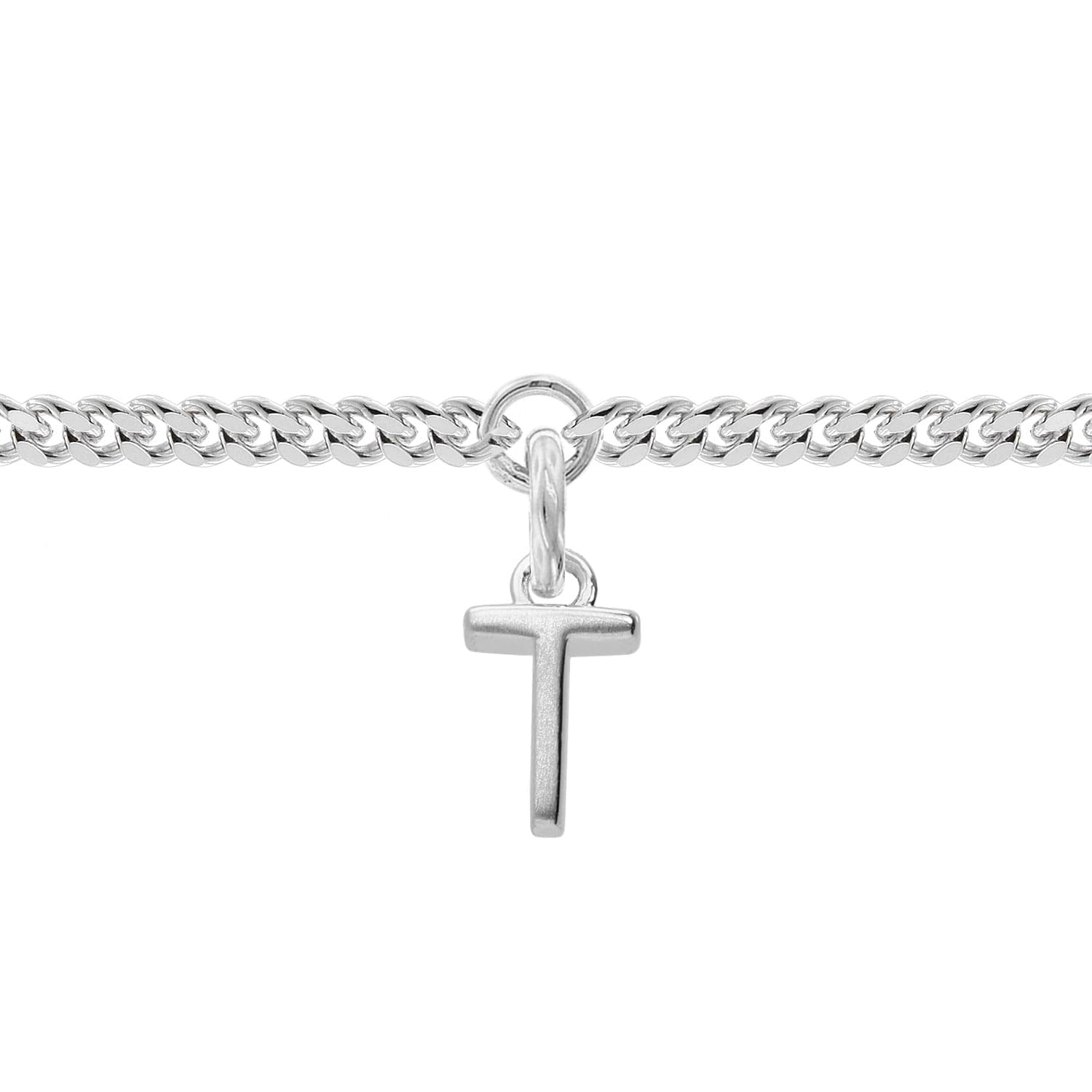 trendor Bracciale da ragazza con lettera T, argento 925, rodiato, 21590-T | Bracciale a maglia piatta con taglio a diamante, elegante bracciale per giovani donne,
