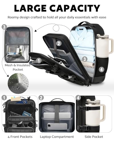 Rolling Tactical Laptop Backpack, 17 Inch Wheeled Military Computer Backpack for Men and Women, Roller Carry on Luggage for Work Travel, Overnight Molle Outdoor Hiking Bag with Wheels, Black2