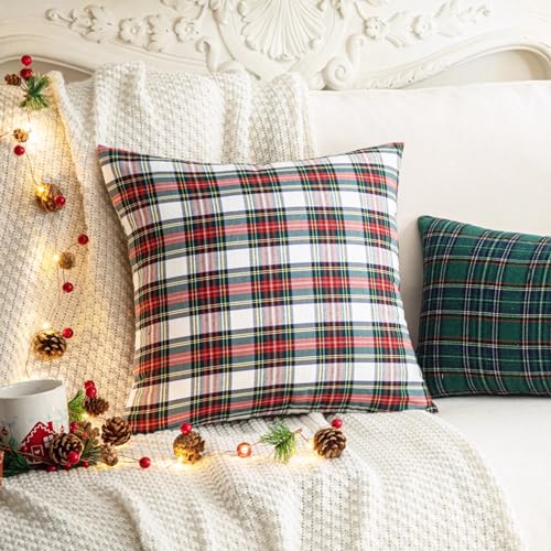 Image of AQOTHES Christmas Plaid Decorative Throw Pillow Covers Red White 24x24