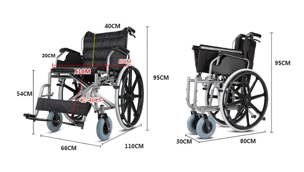 Silla de Ruedas para Personas Mayores, Scooter Plegable Ultraligero con Asiento ensanchado para Personas Mayores con discapacidad, Silla de Ruedas Manual