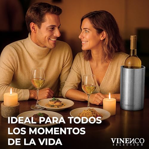 VINENCO Enfriador de Botellas de Vino Acero Inoxidable Doble Pared Aislado | Cubitera de Vino Champan y Bebidas | Set de Regalo para Hombres y Mujeres Accesorios de Vino Idea de Regalo Navidad - imagen 7