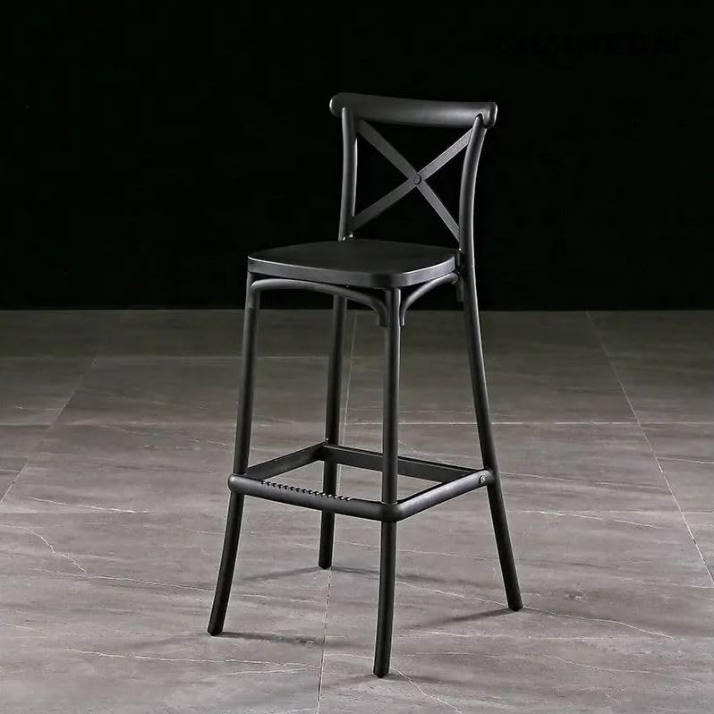 Sgabelli in polipropilene da interno ed esterno Impilabili Altezza seduta 75 cm (4, Nero)