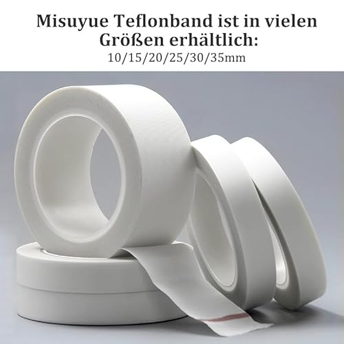 Misuyue Teflonband Klebeband, Hitzebeständiges Klebeband 10mm x 10M, 0,18mm Dicke PTFE Glasgewebeband für Vakuumiermaschine Impulsversiegeler, Hitzebeständiges bis 300℃ (Weiß)