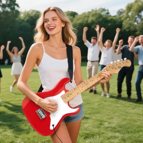 Image of 32 Inch Kids Electric Guitar Beginner Kit, Junior Size Mini Electric Guitar for Children with 5W Amplifier and Guitar bag, Unisex Red