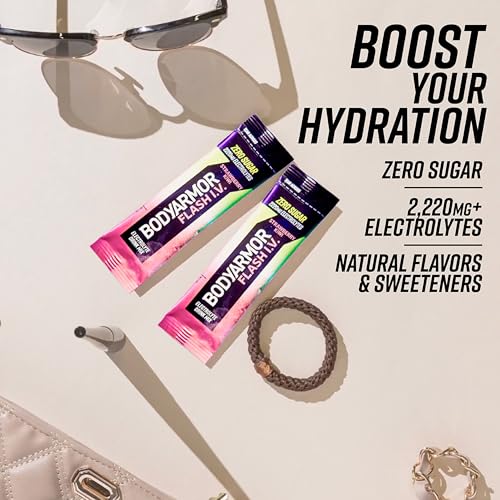 Image of BODYARMOR Flash IV Electrolyte Packets, Strawberry Kiwi - Zero Sugar Drink Mix, Single Serve Packs, Coconut Water Powder (15 Count)