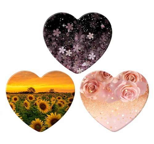 3 Pack Expanding Moblile Phone Grip Heart Glass Kickstand for Smartphones Cell Phone Collapsible Stand - Sunflower Purple Flower Pink Roses