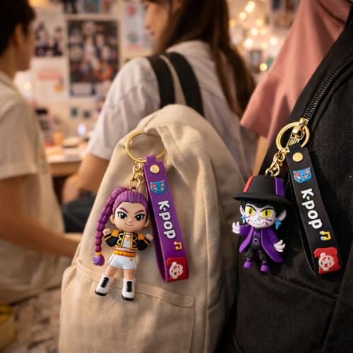 Image of Wanna Party Set of 2 Kpop Demon Hunters Cartoon Keychains for Boys and Girls, Cute Backpack Key Chain Accessories Wristlet chain Return Gift Items for Boys & Girls