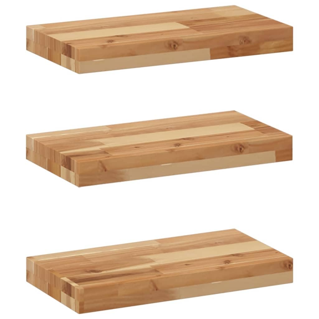 Regał wiszący z litego drewna akacjowego, 3 sztuki, 40 x 20 x 4 cm, olejowany, prostokątny, regał ścienny do kuchni, łazienki, salonu, sypialni, biura, nie zajmuje dużo miejsca, wytrzymała