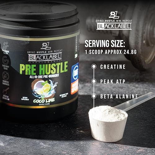 Image of Blacklabel PRE Hustle V3 NSF Certified for Sport Pre-Workout (Coconut Lime) | Energy, Strength & Endurance Support With Creatine & Caffeine, 30 Servings