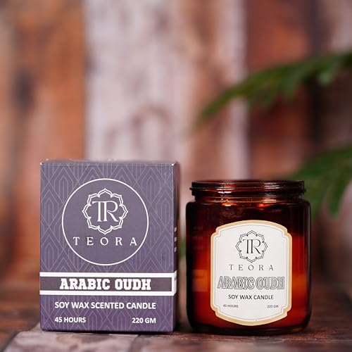 Image of Teora By Bindian Luxury Soy Wax Scented Candles in Amber Glass Jars | 220g Each | 45H Long Burn Time | Natural Smokeless Wax for Home Decor, Spa & Aromatherapy (Arabic Oudh)
