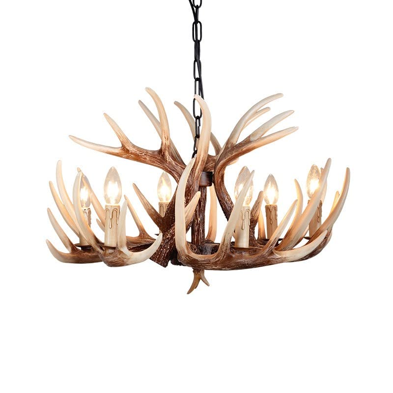 BMAES Candelabro de cuerno de ciervo antiguo, 6 luces, lámparas de techo de resina para comedor, dormitorio, bar, cafetería, 62 x 40 cm
