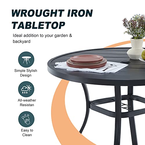 Dify Outdoor Dining Table For 4, Round Patio Table With Umbrella Hole For Garden, Backyard And Porch (Black) #TOP3