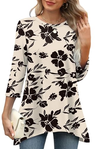 Image of OFEEFAN Tunic Tops for Women Loose Fit Dressy 3 /4 Length Sleeve Womens Tops with Asymmetrical Hem S-4XL