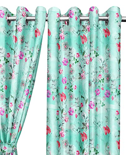 Image of Ultimate Trends 270 GSM Premium Room Darkening Curtains with Tie Back and Diamond Eyelets Set of 2 Panels (7 L x 4 W Feet, Sea Green)