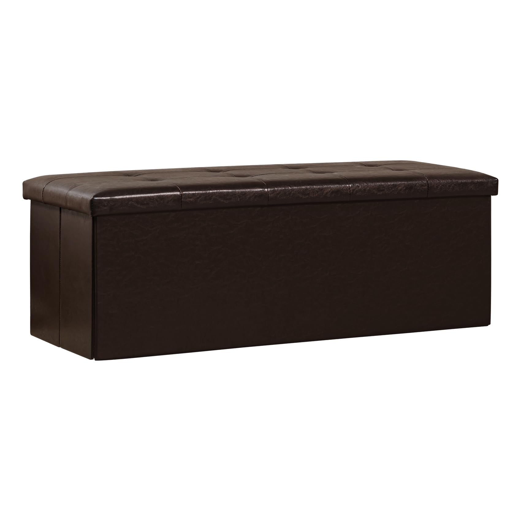 Bonlife Storage Ottoman, End of Bed Bench, Faux Leather Foldable Bench, Footsool for Bedroom, Hallway, Living Room,Bedroom,Brown,110x38x38cm