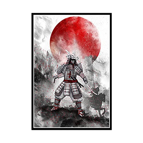 Style Japonais Noir et Blanc Toile Tableau Murale Art Japonais Bushido samouraï Affiches Salon Maison Japonais Paysage Murale peintures Decoration 50x70cmx1 Pas de Cadre
