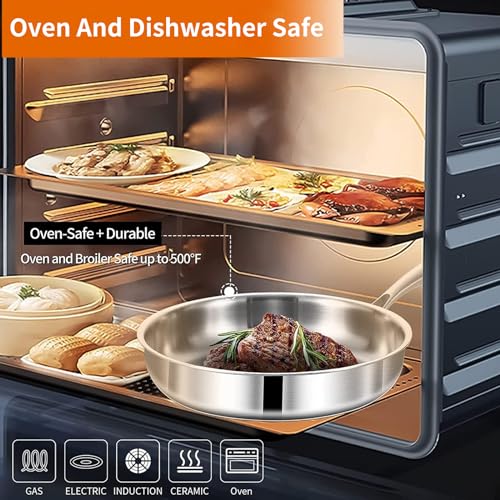 DELARLO Whole Body Tri-Ply Stainless Steel Frying Pan and Sauté Pans Set Oven Safe Induction Skillet,pots and Pans Set,Suitable for All Stove…, Silver - Image 6