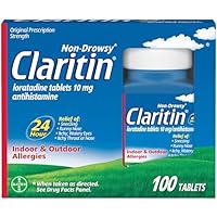 Claritin Allergy Medicine for Adults, 24-Hour Non-Drowsy Loratadine 10mg Pills, Antihistamine, 100 Tablets
