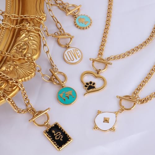 Collier à bascule à chaîne épaisse en émail et œil géométrique - 5