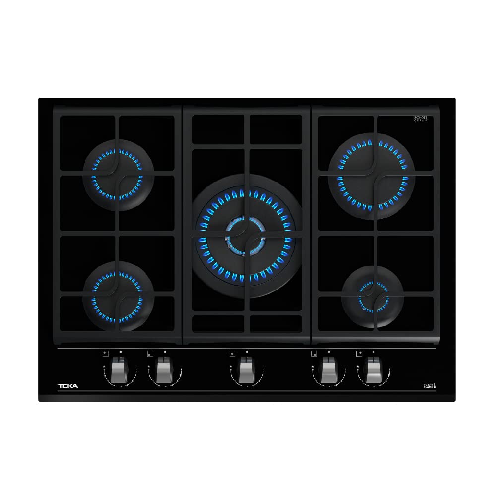 TEKA Placa de Gas Cristal 70 cm, 5 Quemadores, ExactFlame, Autoencendido, GZC 75330 XBN