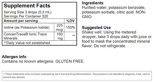 Trace Minerals | Ionic Iodine From Potassium Iodide | Hormones Production, Nervous System Function, Skin Health, Immunity | Non Gmo, Vegan, Gluten Free | 2Oz 225 Mcg Per Serving #TOP3