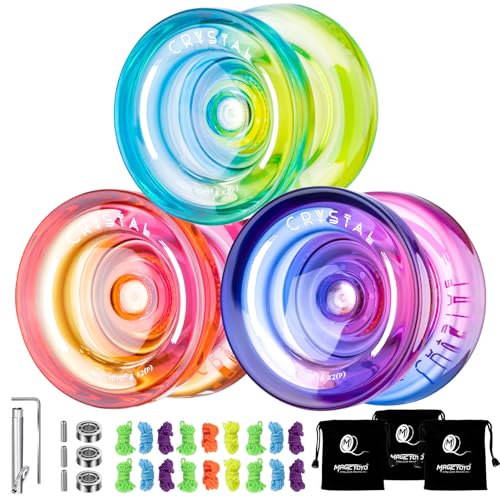 Image of MAGICYOYO Crystal Yoyo K2 Pack of 3, Responsive Yoyo for Kids &Beginner | Pro Dual Purpose Yoyos Replacement Unresponsive Bearing for Adults /Advanced+18 Strings+Remover Tool (Crystal Gradient)