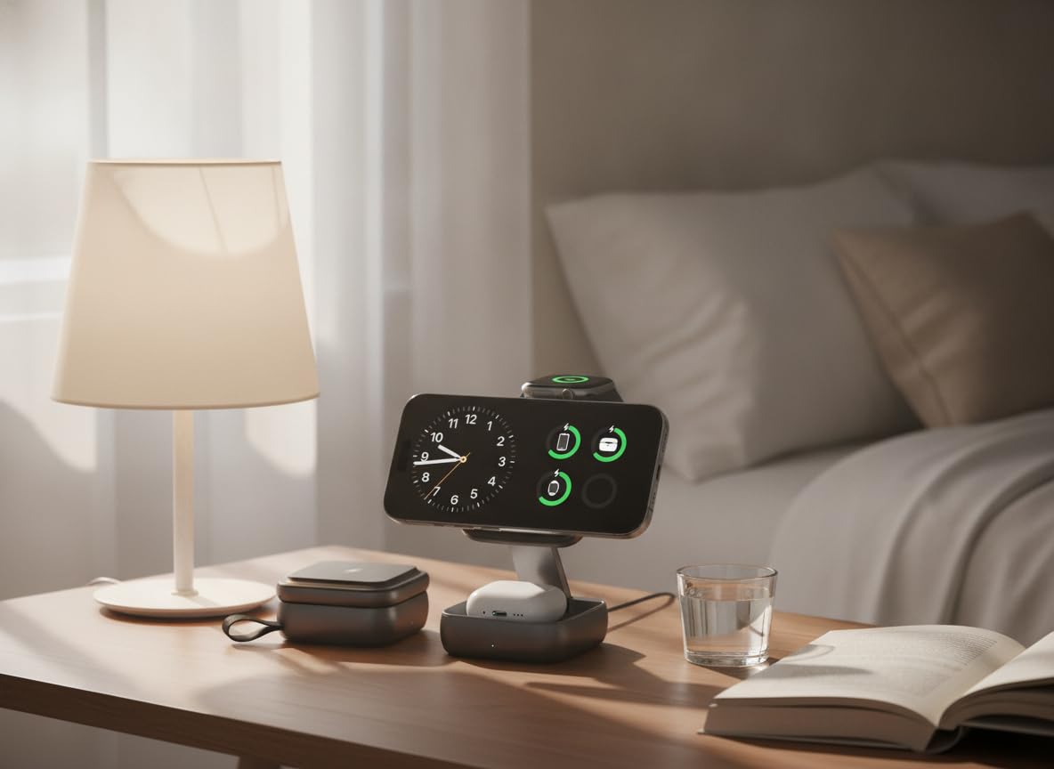 Estación de carga inalámbrica plegable 3 en 1, base de carga rápida magnética para AirPods Pro 17/16/15/14/13, Ultra/10/9, AirPods Pro - Soporte de viaje multidispositivo