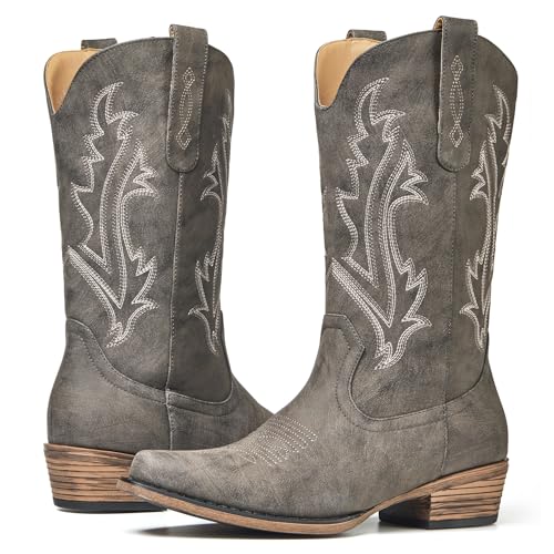 Image of Cowboy Boots for Women, Cowgirl Boots with Embroidered and Chunky Heel, Ideal for Daily Wear and Country Fashion