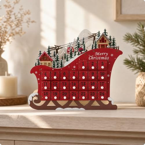 Gralara Calendrier l'Avent En Bois Rustique | Autoportant, Calendrier l'Avent En Bois Peuplier, pr Étagère – vue 5