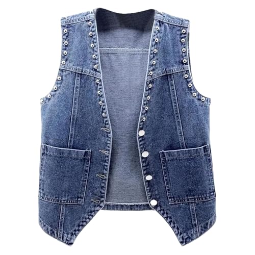 Generisch 2025 Chaleco vaquero para mujer, corto, todo ajustado, versión coreana, chaleco, chaqueta de invierno, azul, S